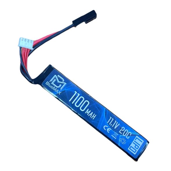 Аккумулятор BlueMax 11.1V Lipo 1100mAh  20C AUG G36 М-серия цевье MP40 АК под крышку 14.5х21х102 мм