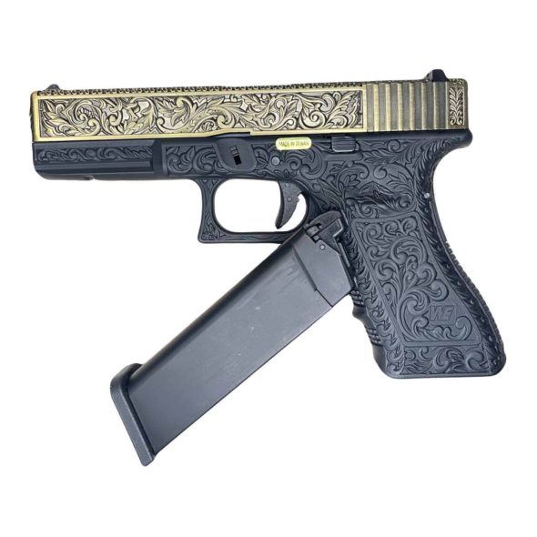 Страйкбольный пистолет WE Glock-17 Gen.3 Bronze с гравировкой (WE-G001BOX-FP)