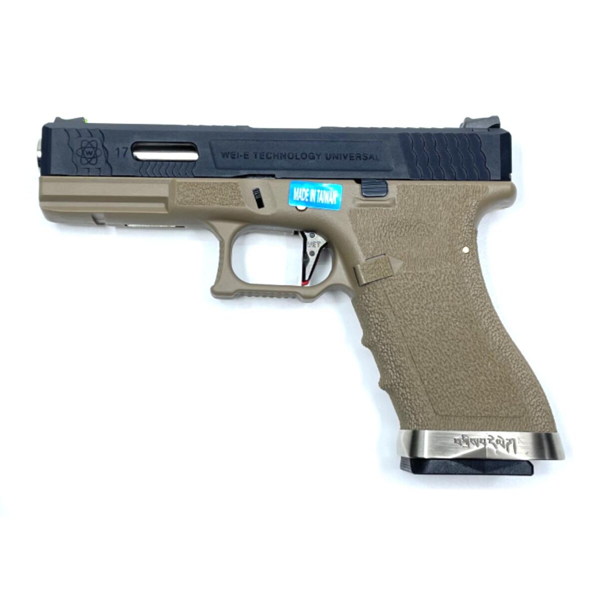 Страйкбольный пистолет WE Glock-17 G-Force Tan рамка черный затвор серебр. ствол (WE-G001WET-2)