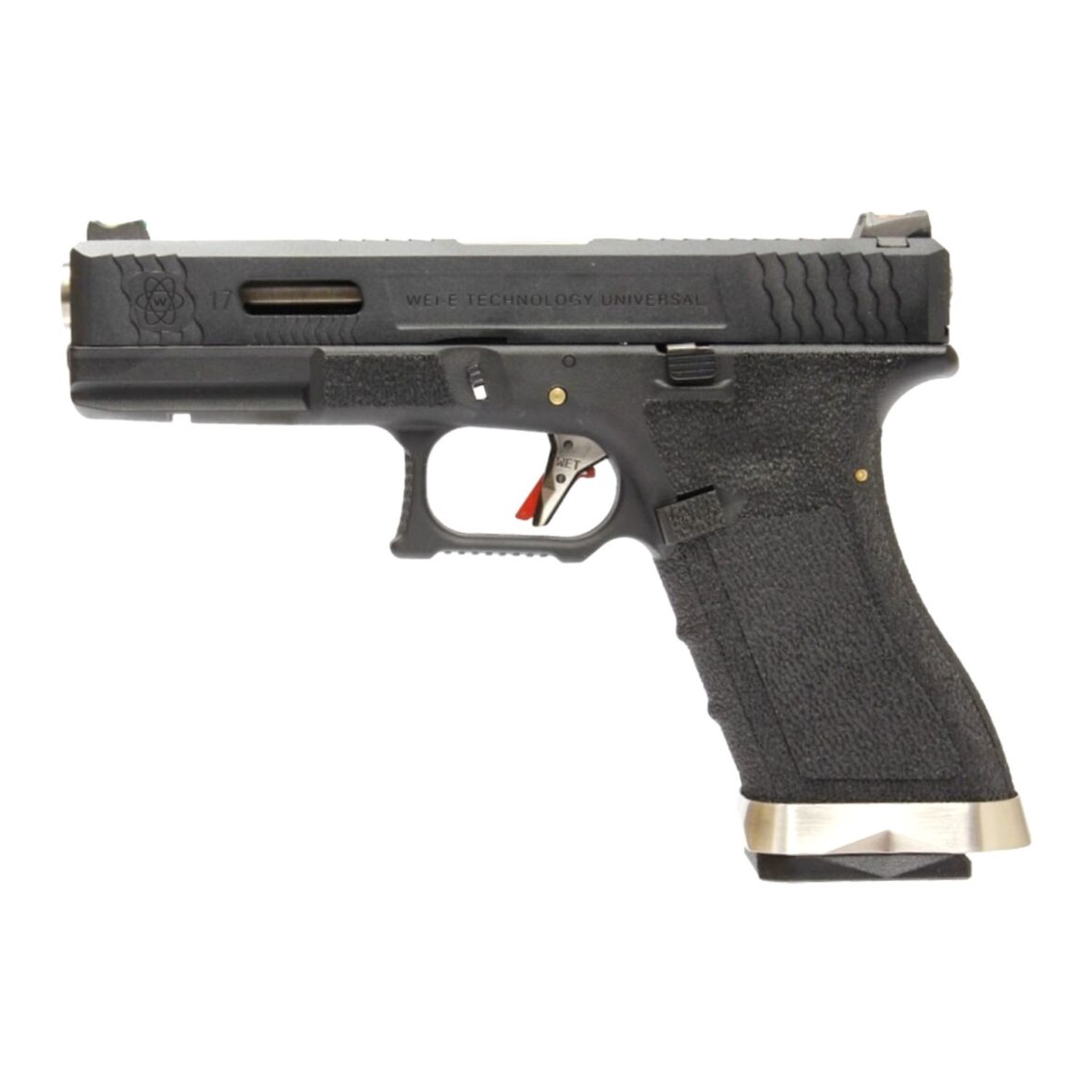 Страйкбольный пистолет WE Glock-17 G-Force черный затвор серебрянный ствол (WE-G001WET-5)